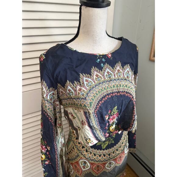 FARM RIO Womens Dress Mini Long Sleeve Cut Out Waist Bohemian Festival | P US S - Picture 5 of 12